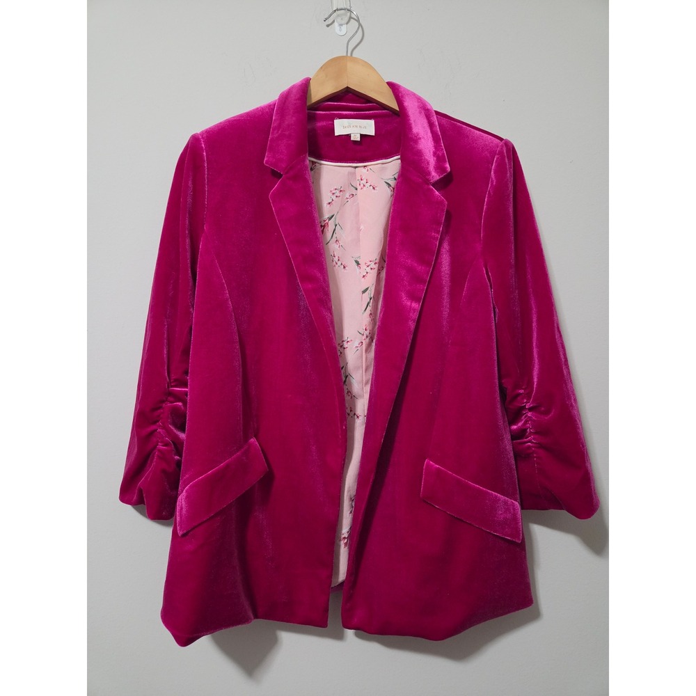 Skies Are Blue Womens Magenta Pink Velvet Suit Set Blazer Wide Leg Pants Size M